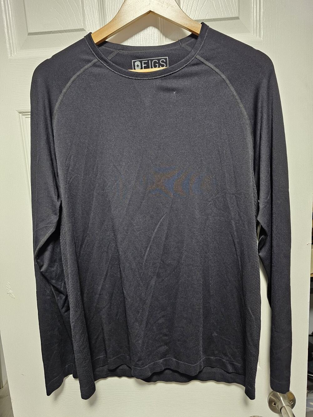 Figs Shirt Mens L Black Seamless Long Sleeve Nylon Underscrub Base Layer Scrub